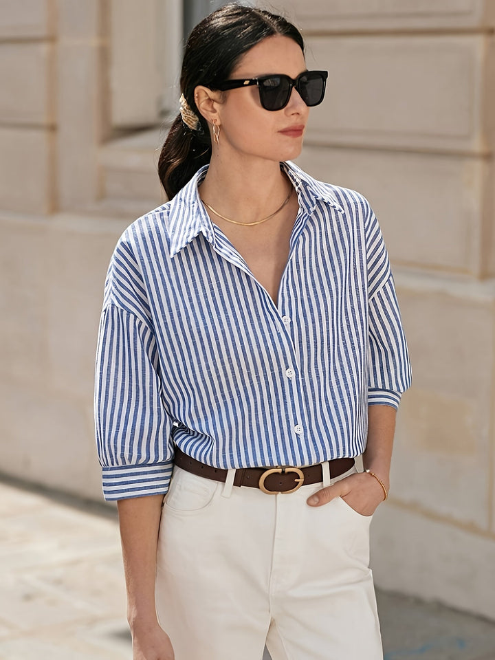 Clara - Chemise femme à rayures bleu et blanc à la mode
