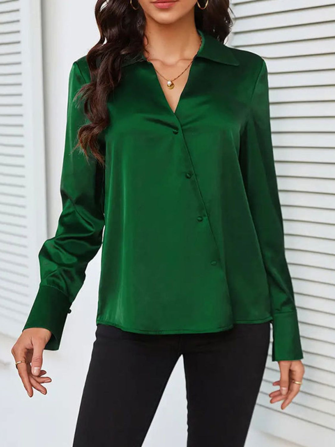 Nikki - Elegant Dark Green Long-Sleeve Blouse for Fall for Women