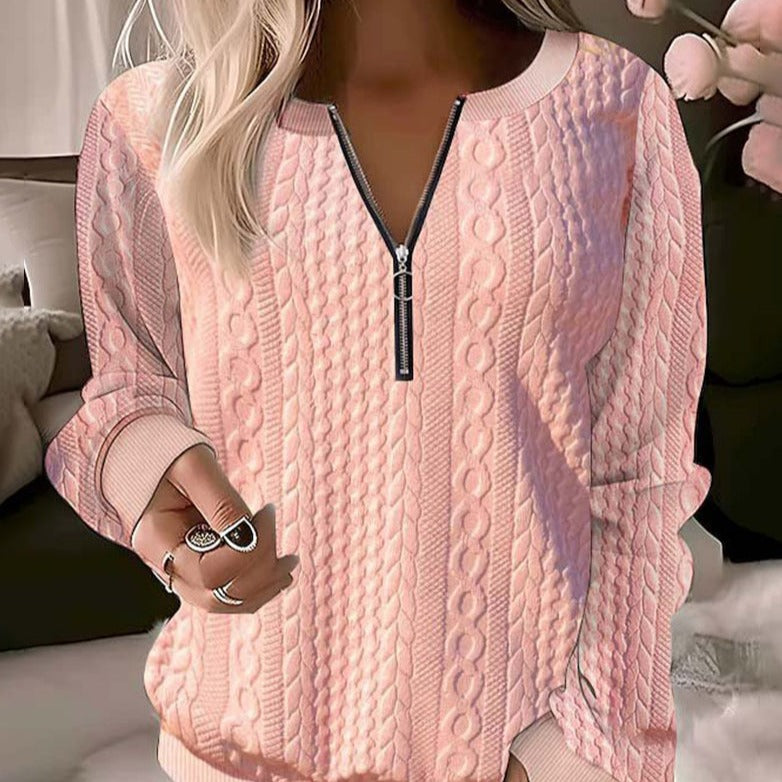 Adriana - Stylish casual knit sweater with fashionable half zipper