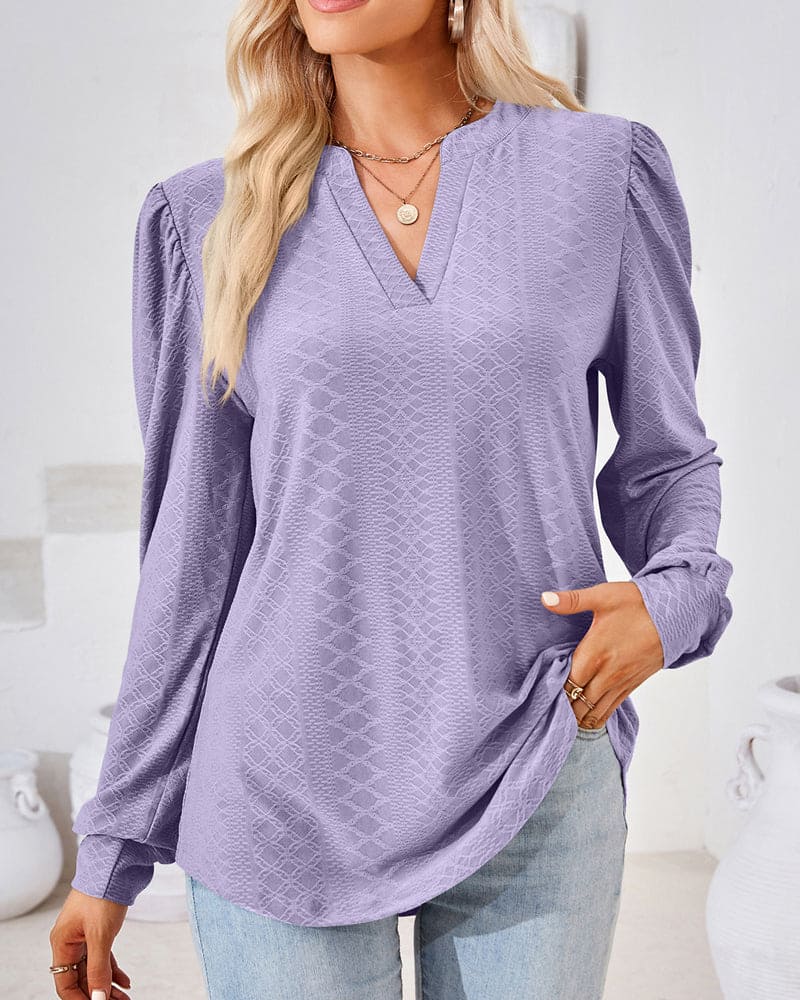 Stilvolles Amani Jacquard-Top mit V-Ausschnitt für die modebewusste Frau in diesem Herbst