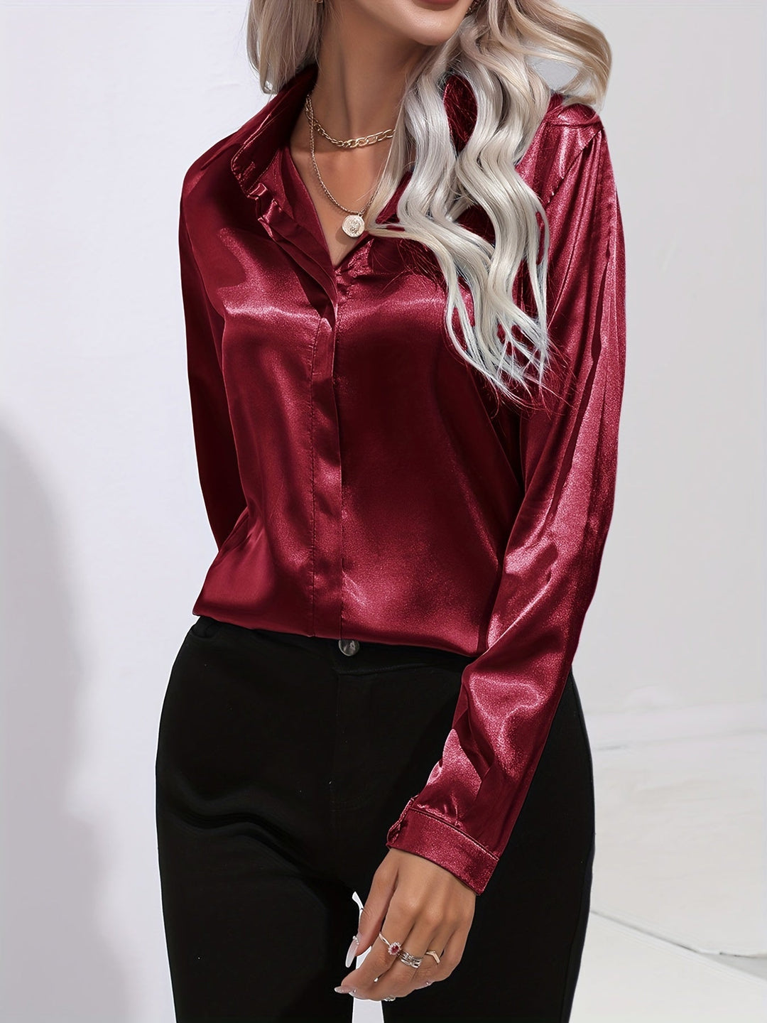 Radiant Autumn Elegance: Chic Satin Blouse for Women by Zariah