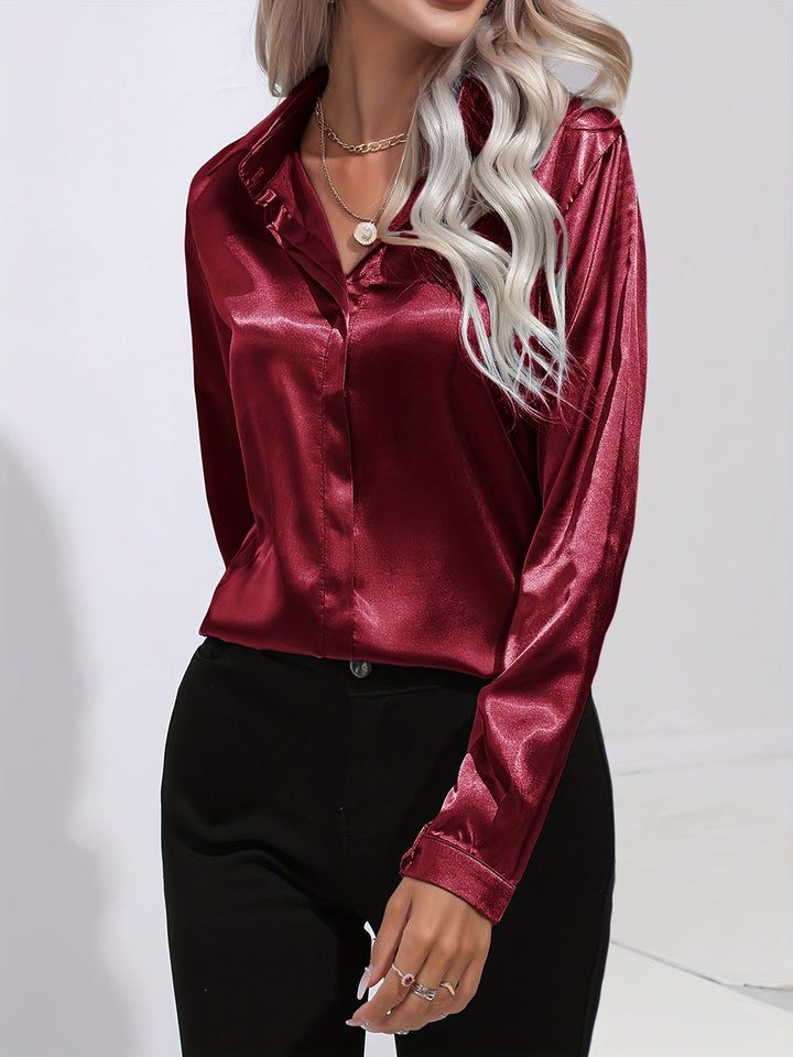 Radiant Autumn Elegance: Chic Satin Blouse for Women by Zariah