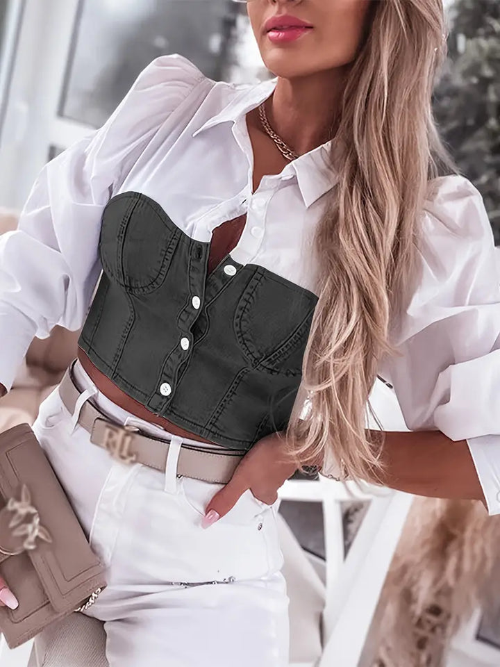 Mila - Elegantes Herbst-Chic Denim-inspiriertes Top für Frauen