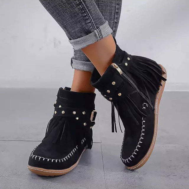 Jelaa - Charmante warme Retro-Stiefel mit modischen Fransen