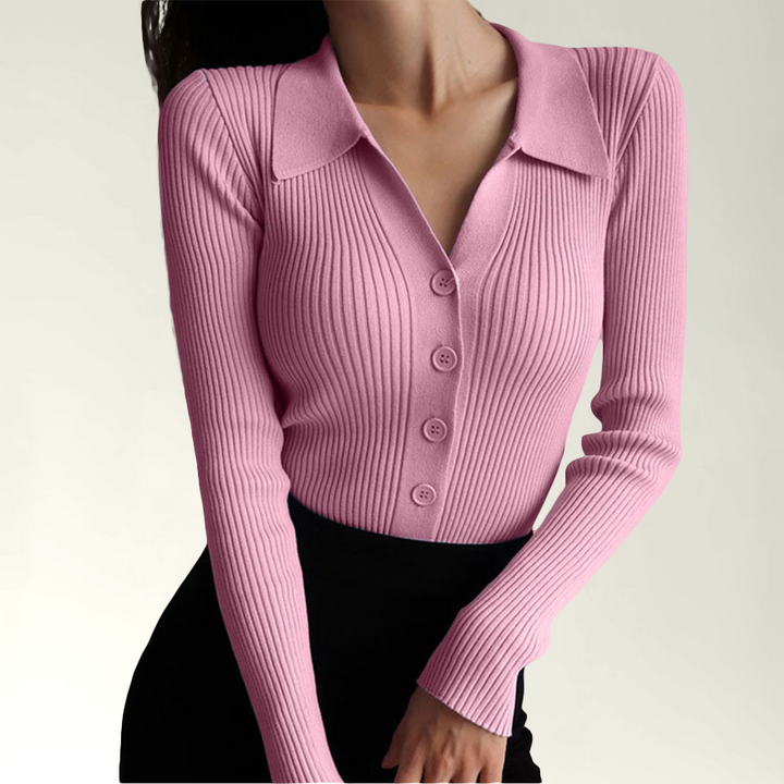 Piper - Elegant Slim Fit Ribbed Polo for the Fashion-Conscious Woman This Autumn