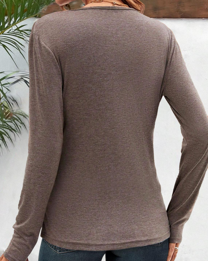 Valentina - Elegant autumn brown blouse with V-neck and long sleeves for the fashion-conscious woman