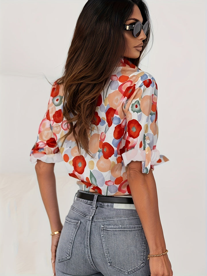 Ira - Elegante rote Bluse mit Blumenmuster für den Frühling für Frauen