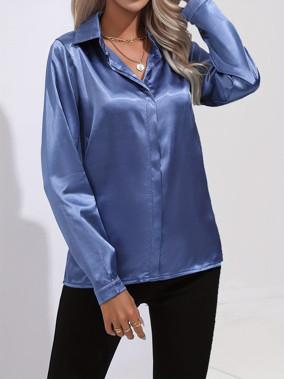 Radiant Autumn Elegance: Chic Satin Blouse for Women by Zariah
