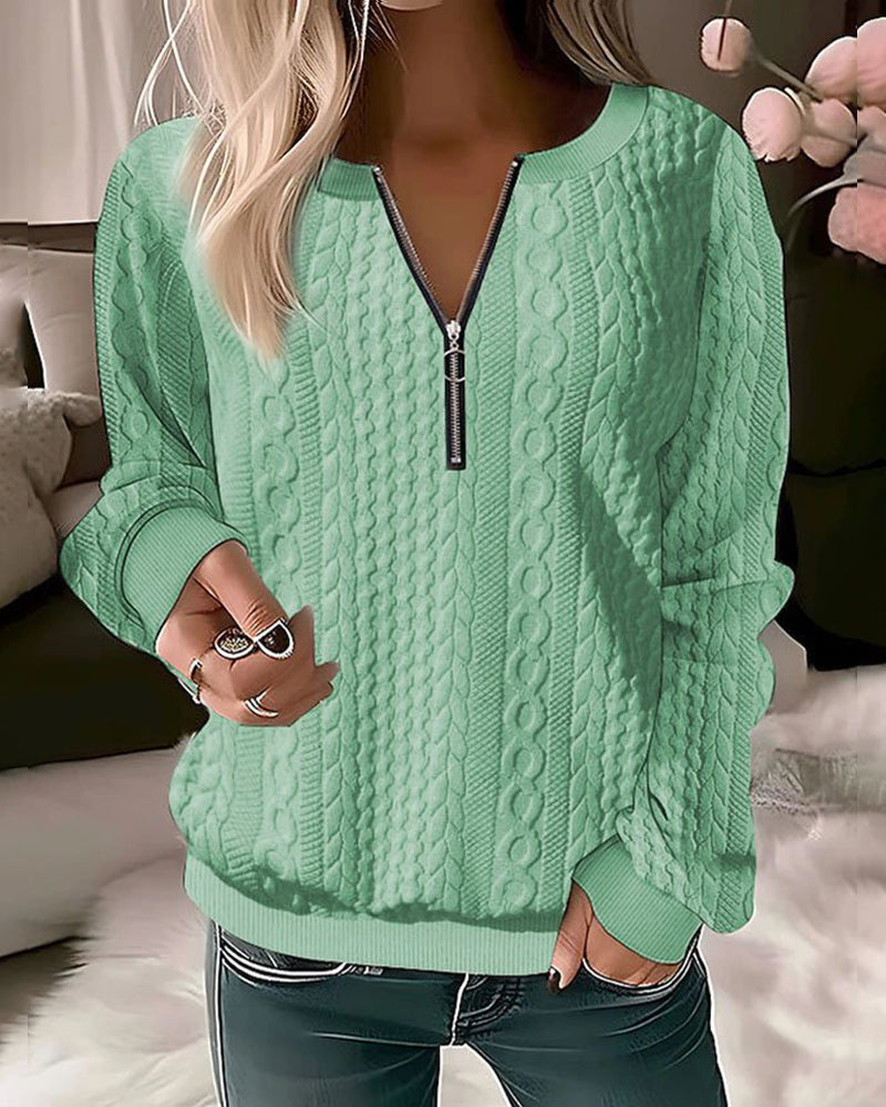 Adriana - Stylish casual knit sweater with fashionable half zipper
