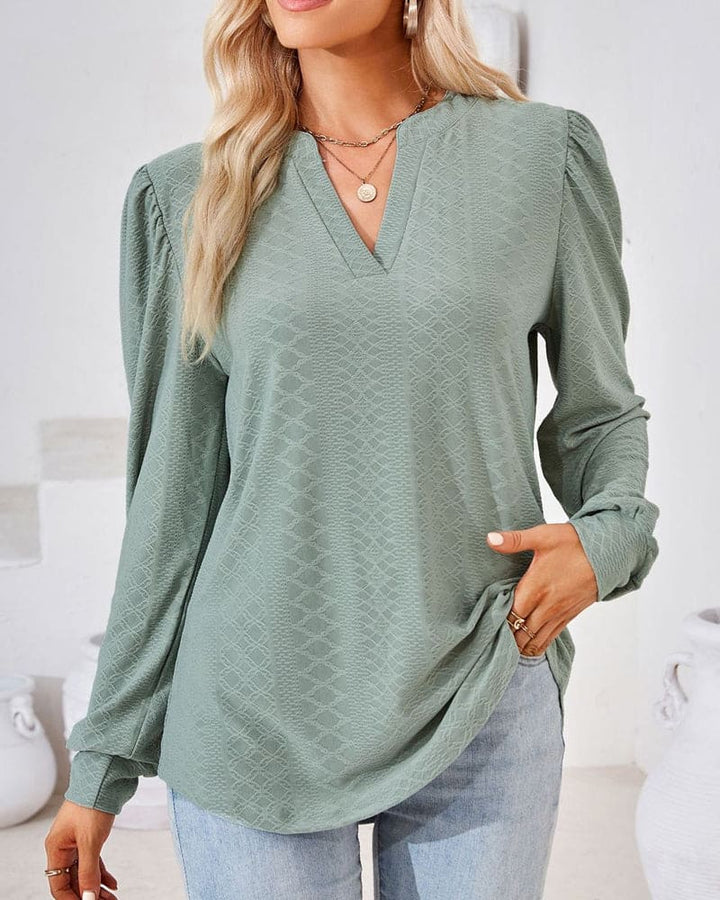 Stilvolles Amani Jacquard-Top mit V-Ausschnitt für die modebewusste Frau in diesem Herbst