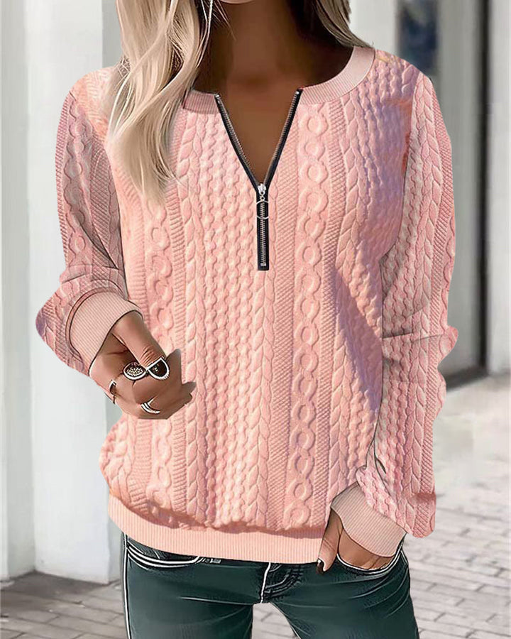 Adriana - Stylish casual knit sweater with fashionable half zipper