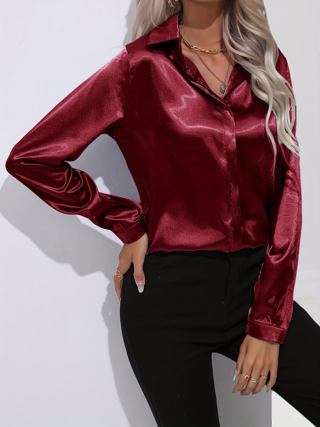 Radiant Autumn Elegance: Chic Satin Blouse for Women by Zariah