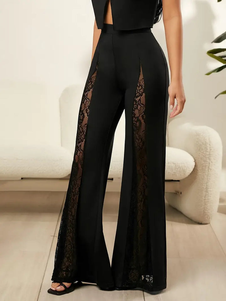 Gloria - Elegant flared pants with refined lace trim