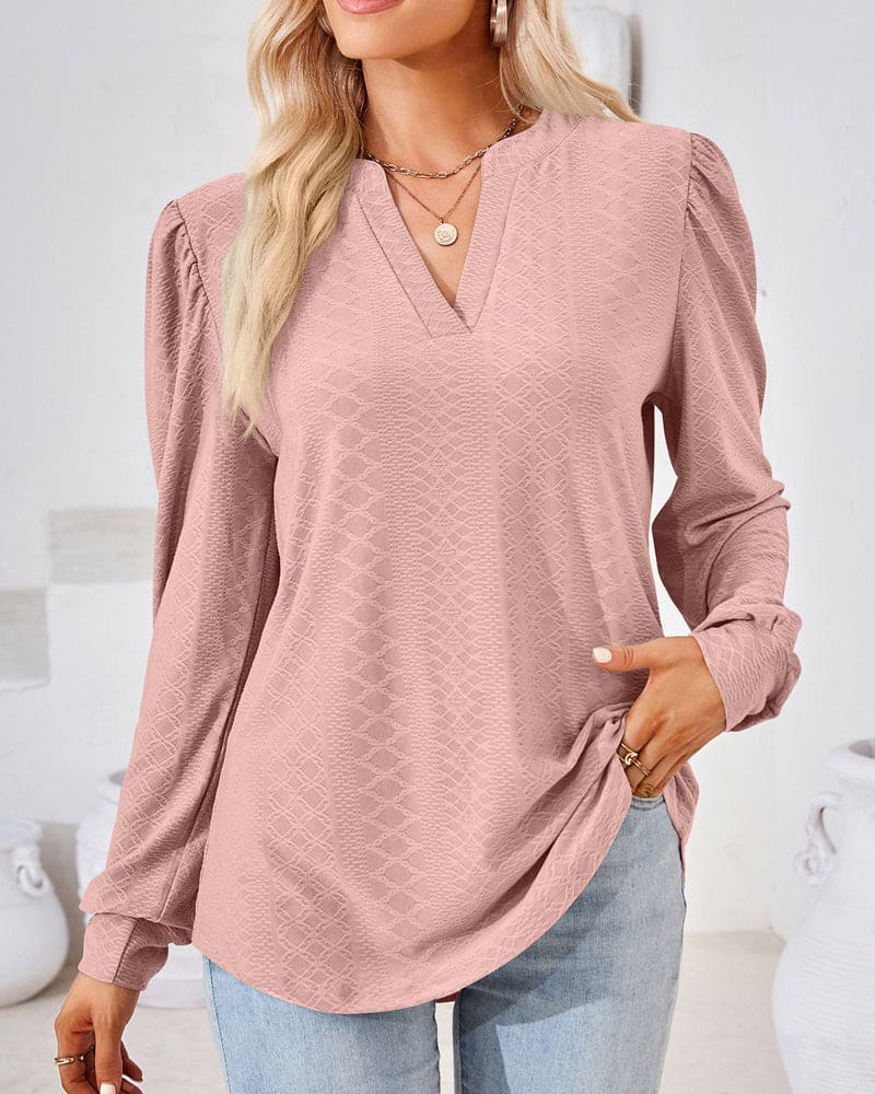 Stilvolles Amani Jacquard-Top mit V-Ausschnitt für die modebewusste Frau in diesem Herbst