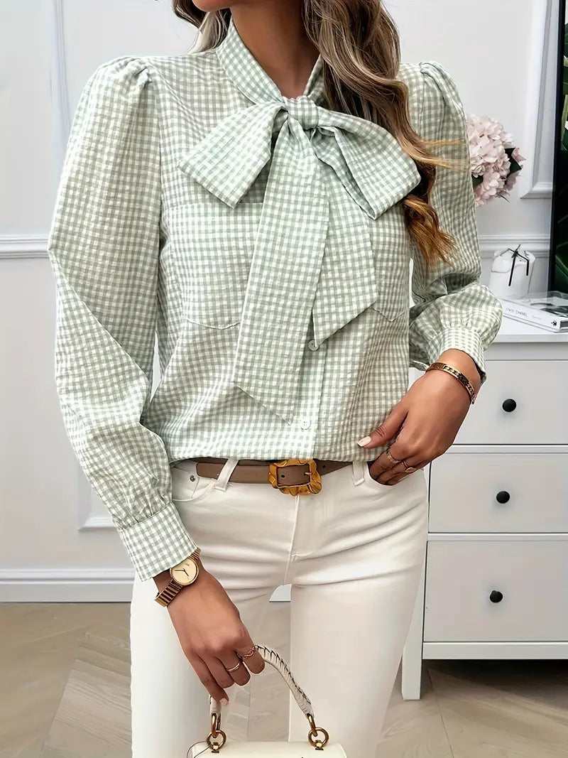 Aurora - Elegante Herbstbluse mit Karomuster und Schleife für Frauen