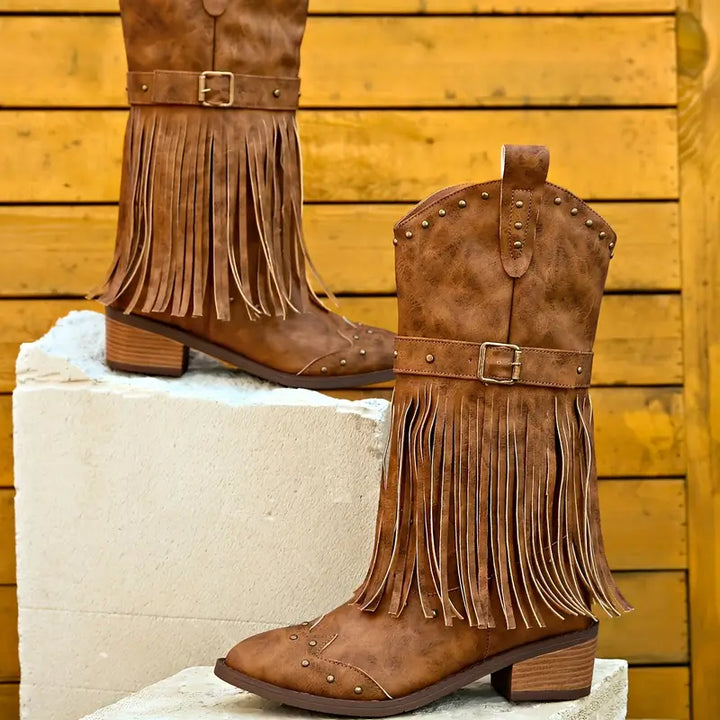 Celeste - Stylische Damenstiefel mit eleganter Quastenverzierung und stabilem Absatz