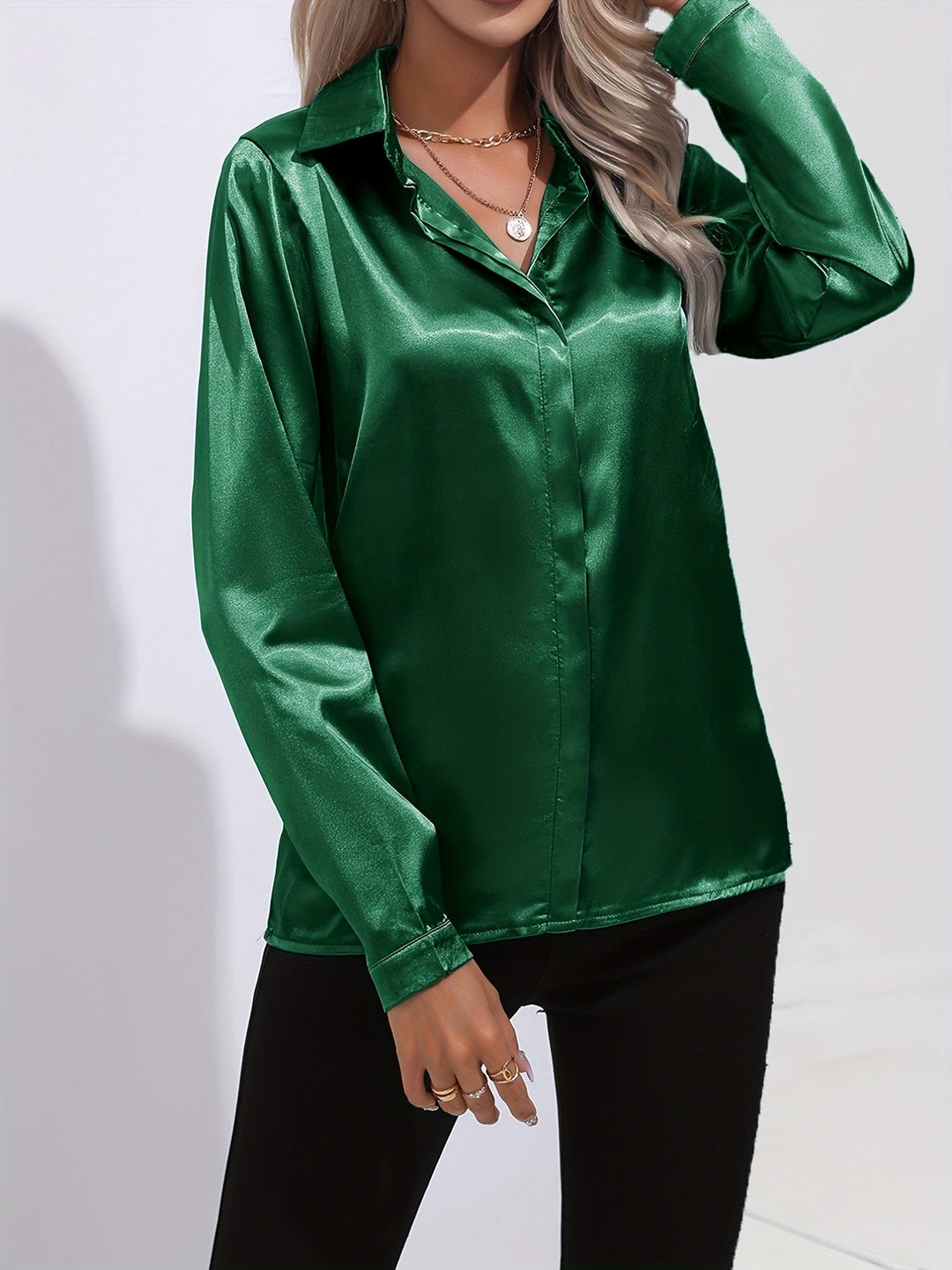 Radiant Autumn Elegance: Chic Satin Blouse for Women by Zariah