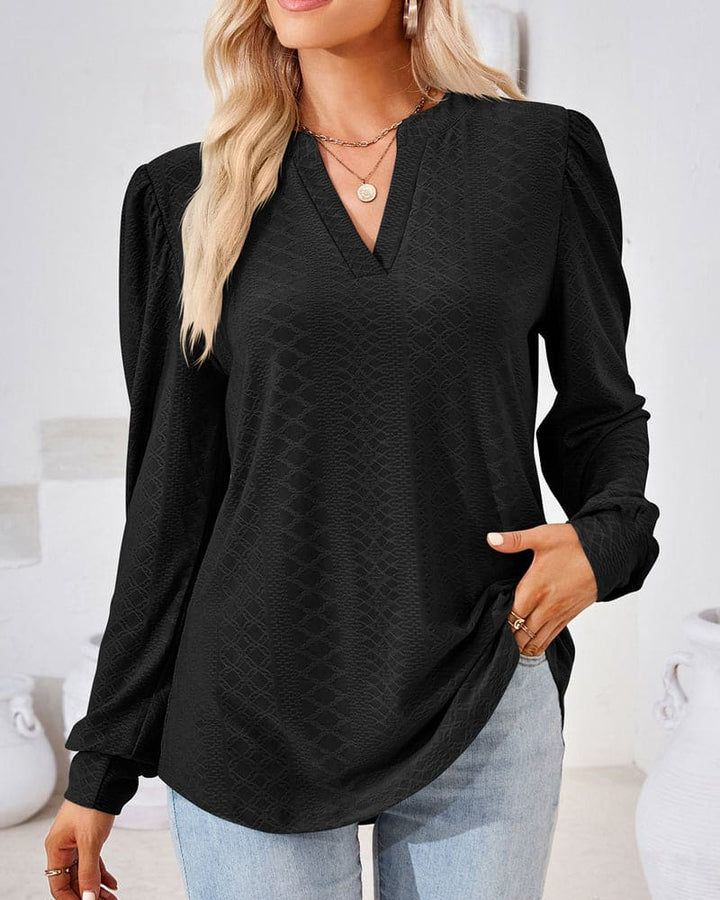 Stilvolles Amani Jacquard-Top mit V-Ausschnitt für die modebewusste Frau in diesem Herbst