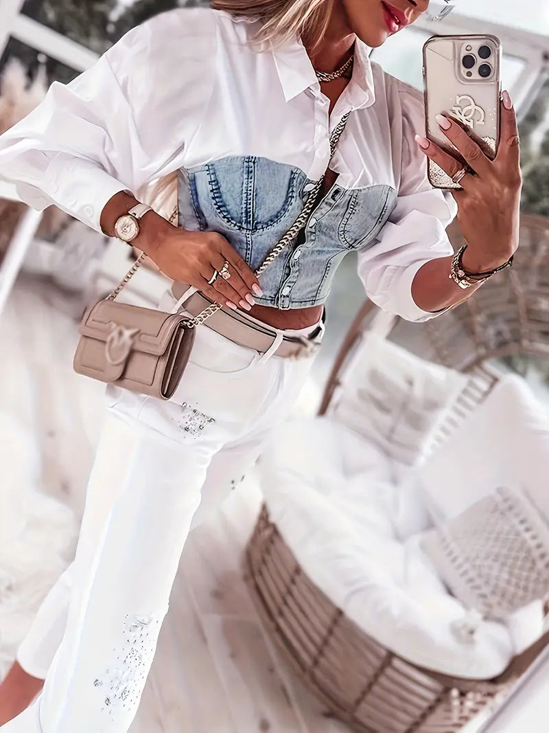 Mila - Elegantes Herbst-Chic Denim-inspiriertes Top für Frauen