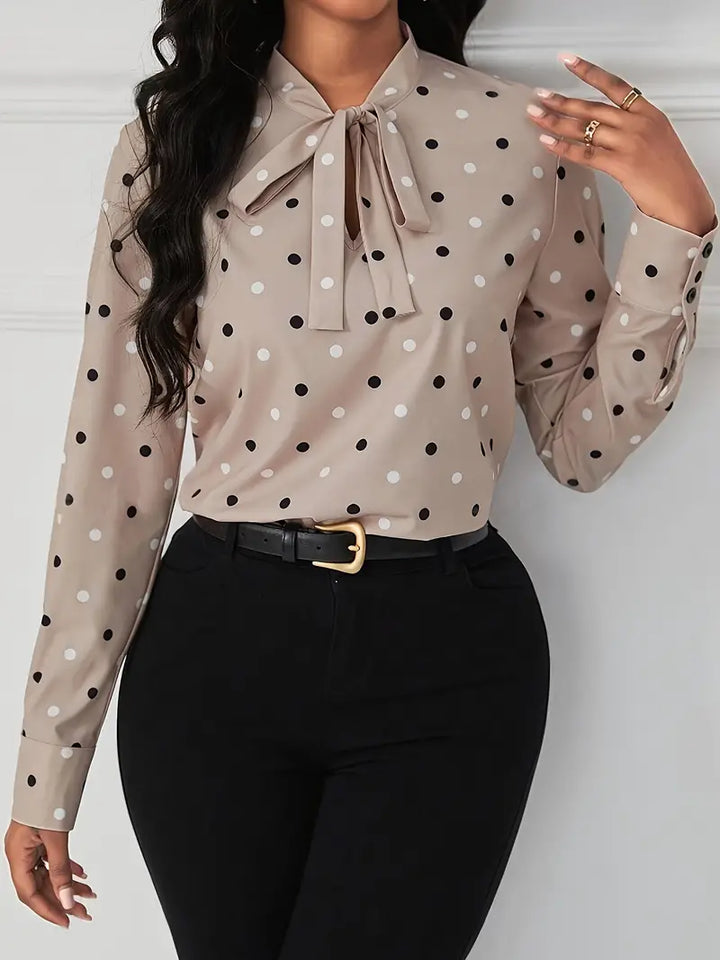 Meredith - Chic polka dot blouse with elegant bow collar for autumn for women
