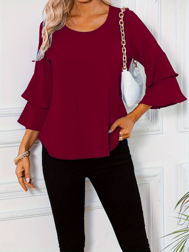 Emily - Schickes Shirt mit Rundhalsausschnitt und eleganten weiten ausgestellten Ärmeln