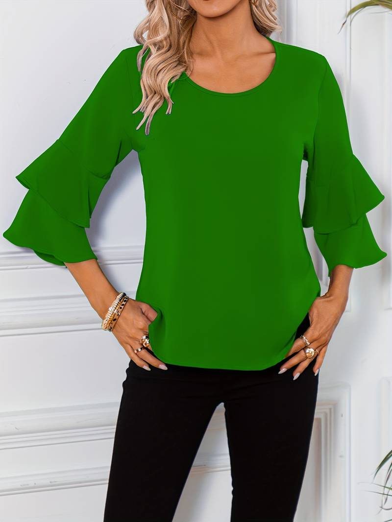 Emily - Schickes Shirt mit Rundhalsausschnitt und eleganten weiten ausgestellten Ärmeln