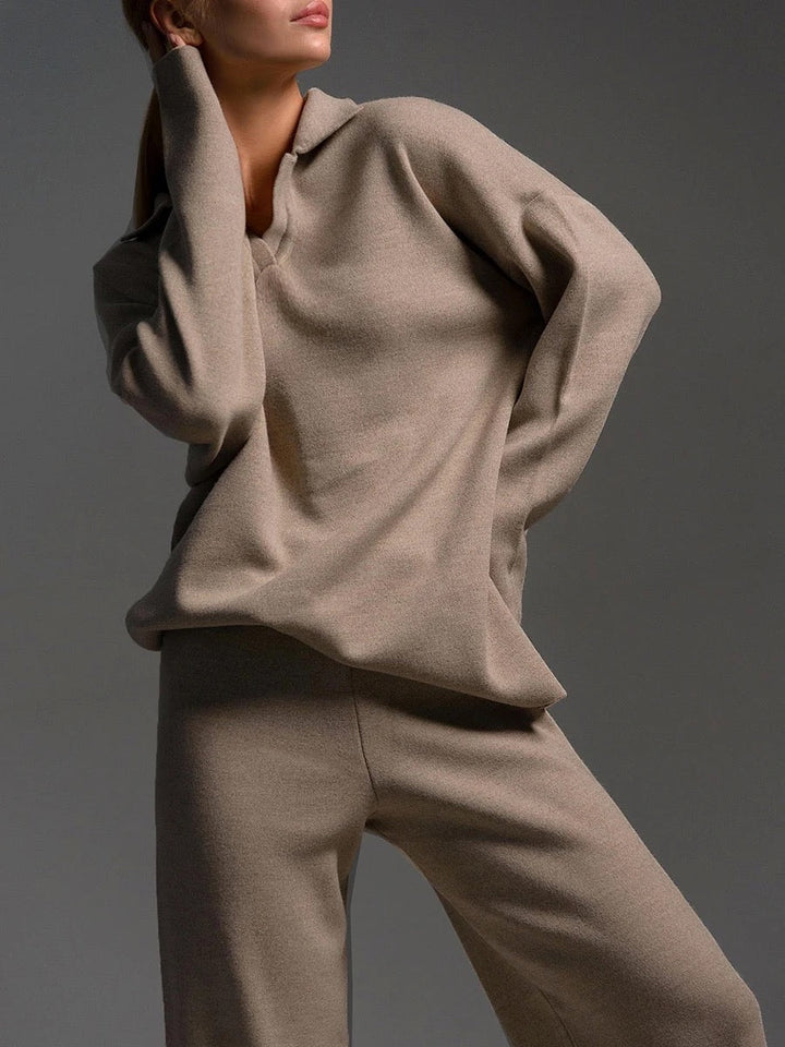 Valérie™ - Set of Cotton Polo Shirt with Wide Pants