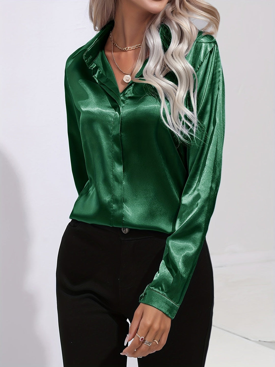 Radiant Autumn Elegance: Chic Satin Blouse for Women by Zariah