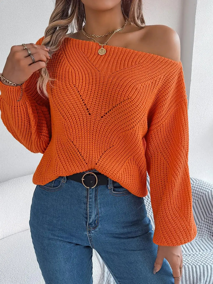 Jackie - Trendy off-shoulder knit sweater for a chic appearance
