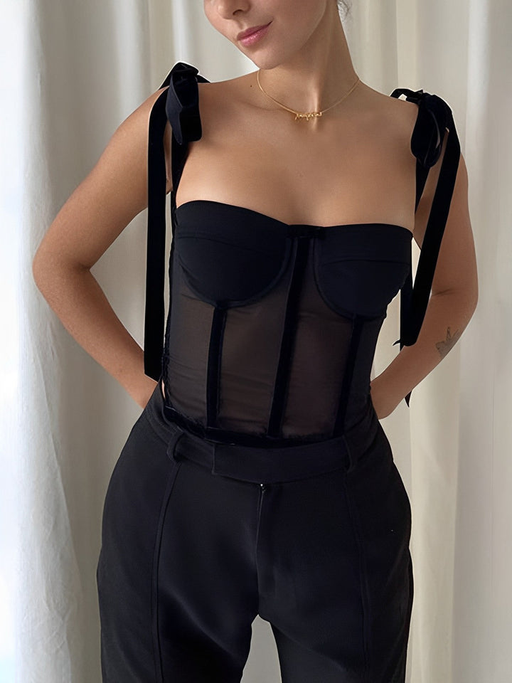 Yana - Top corset en mesh noir stylé pour femmes