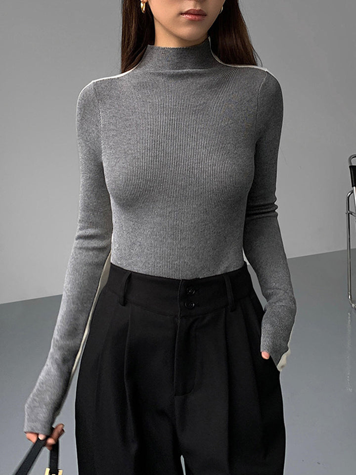 Schickes fortschrittliches zweifarbiges langärmeliges Strickoberteil für Frauen | Sophie
