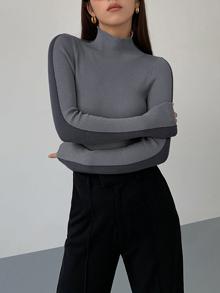 Schickes fortschrittliches zweifarbiges langärmeliges Strickoberteil für Frauen | Sophie