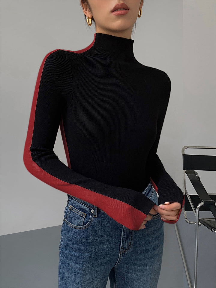 Schickes fortschrittliches zweifarbiges langärmeliges Strickoberteil für Frauen | Sophie