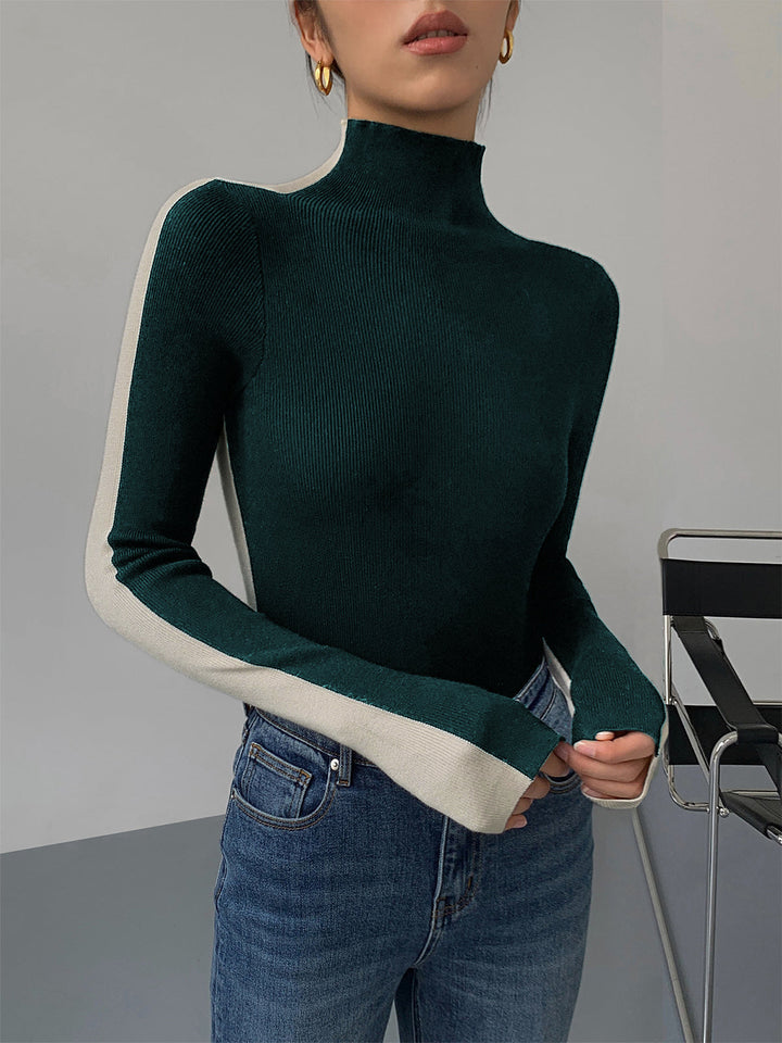 Schickes fortschrittliches zweifarbiges langärmeliges Strickoberteil für Frauen | Sophie