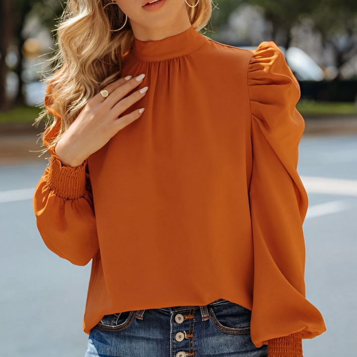 Laila - Elegante Herbstbluse mit Puffärmeln in modischem Braun für Damen