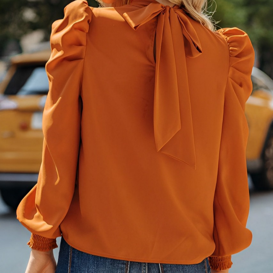 Laila - Elegante Herbstbluse mit Puffärmeln in modischem Braun für Damen