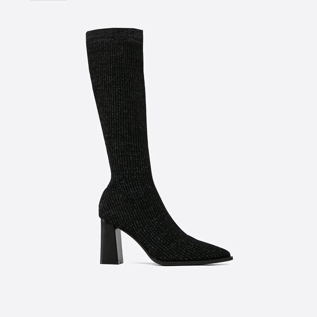 AMELIA - Trendy Tall Knit Boots with Comfortable Block Heel
