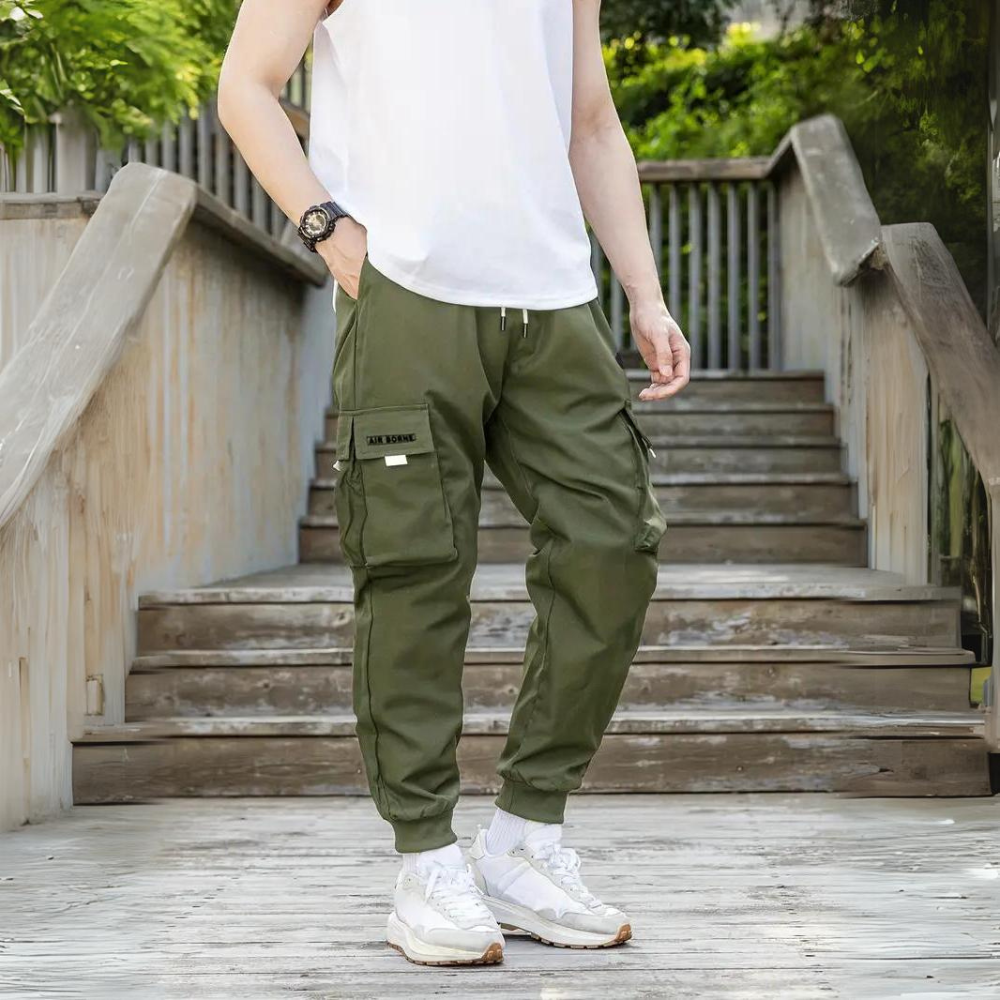 ATHANASIOS - Pantalon cargo homme stylé avec taille à cordon tendance