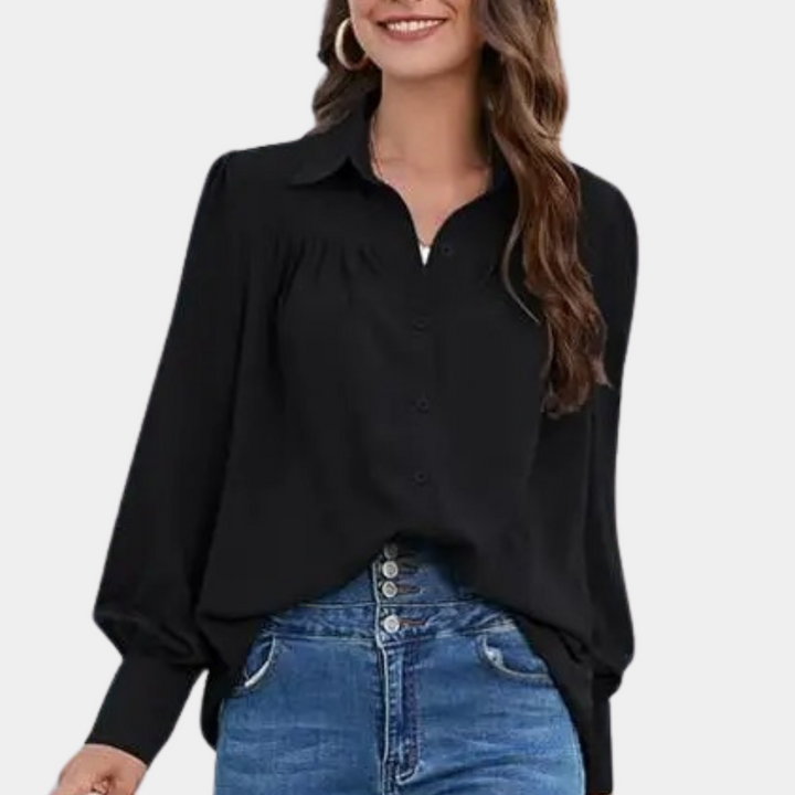 Vera - Elegant Pleated Women's Blouse with Luxurious Long Sleeves