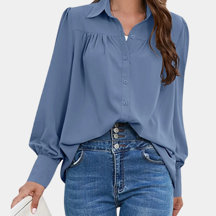 Vera - Elegant Pleated Women's Blouse with Luxurious Long Sleeves