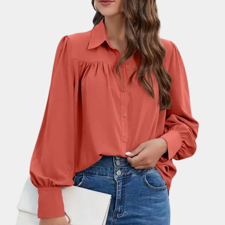 Vera - Elegant Pleated Women's Blouse with Luxurious Long Sleeves