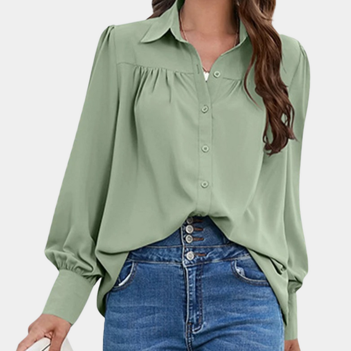 Vera - Elegant Pleated Women's Blouse with Luxurious Long Sleeves