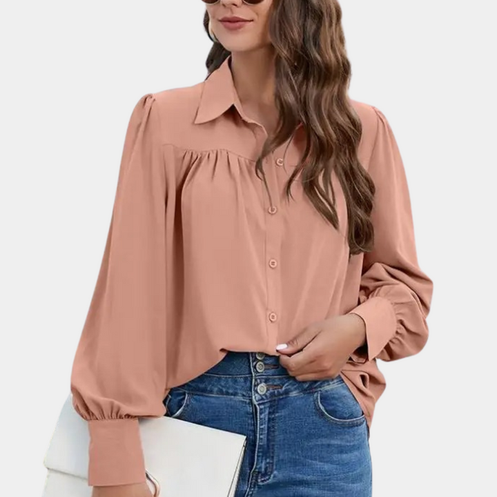 Vera - Elegant Pleated Women's Blouse with Luxurious Long Sleeves