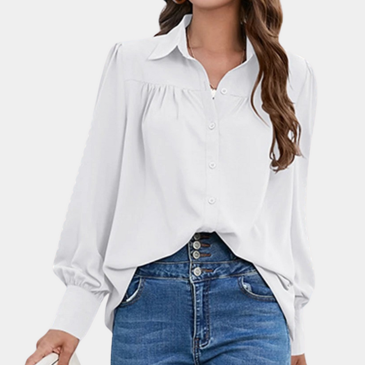 Vera - Elegant Pleated Women's Blouse with Luxurious Long Sleeves