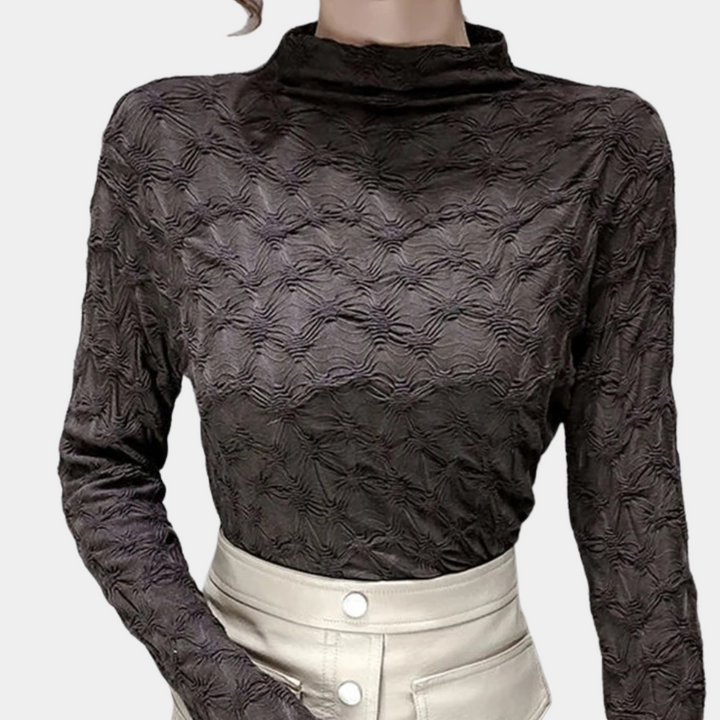 Chrissta - Stylische Damenbluse mit schickem hohen Ausschnitt