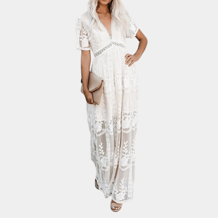Fashionable long dress with lace accents for women