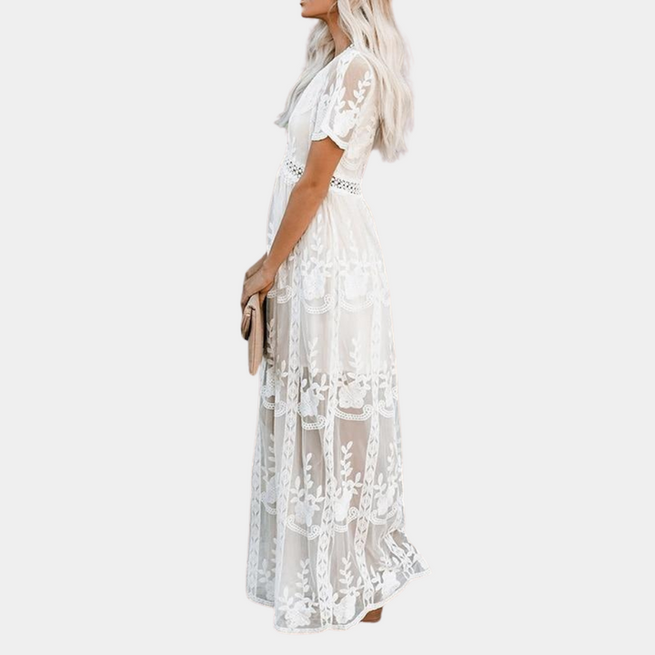 Fashionable long dress with lace accents for women