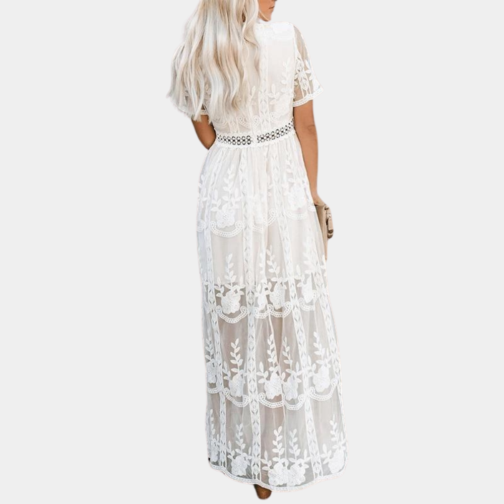 Fashionable long dress with lace accents for women