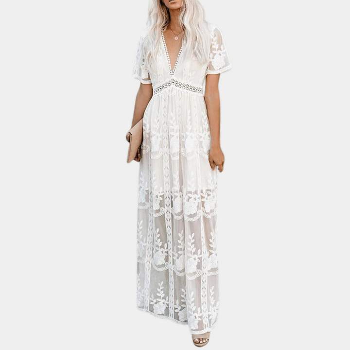 Fashionable long dress with lace accents for women