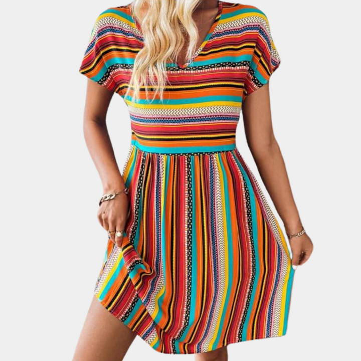 Robe rayée à la mode et confortable pour femme